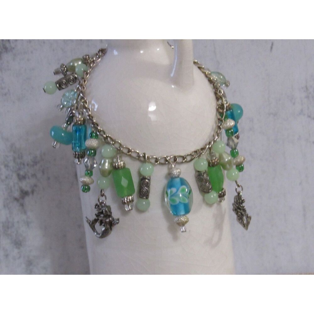 Handmade Mermaidcore Charm Bracelet - Seafoam & Teal Nautical Jewelry - Picture 3 of 10